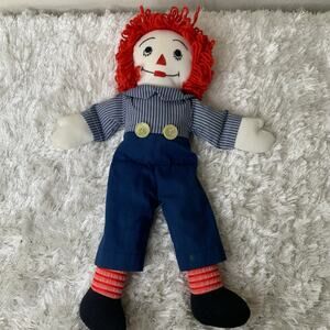 19" Vintage Handmade Raggedy Andy Doll Blue Striped Red Traditional